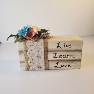 Inspirational Hand Painted Faux Books with Flowers and Ribbon.